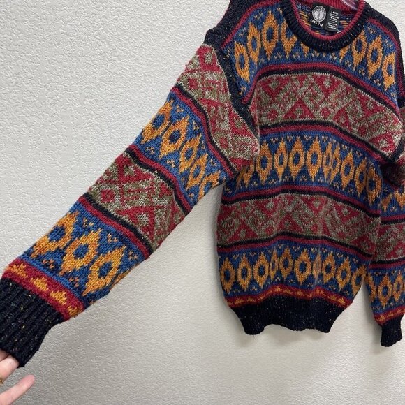 Hang Ten Sweater Men’s Large Geometric Native Cosby Grandpa Colorful Chunky Knit - Picture 2 of 6